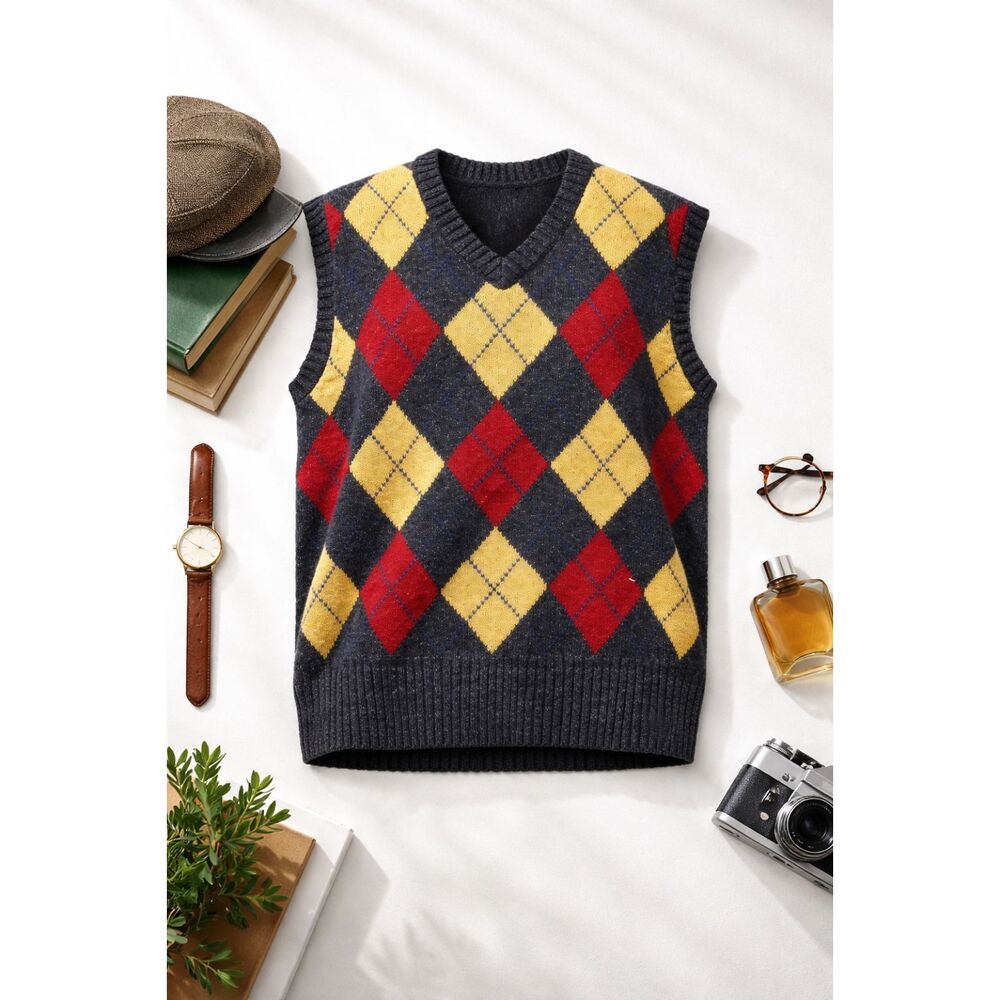 VTG Avon Scotland Argyle Wool Sweater Vest Preppy Heritage Size L